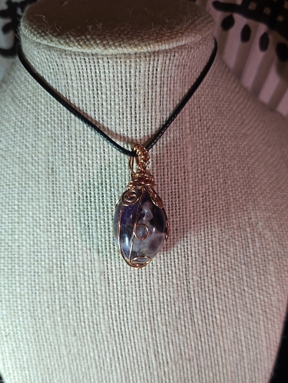 Handmade Copper-Wire Wrapped Chevron Amethyst Pendant (Reiki Energy Healing)